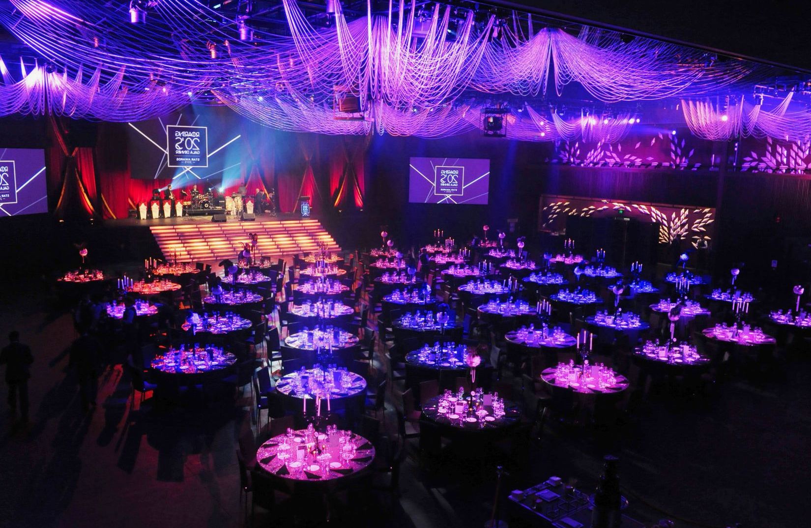 Sophisticated lounge interior prepared for a private evening event